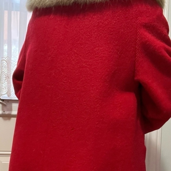 Vintage Red Wool Coat with Fur Size M/L - Picture 10 of 16